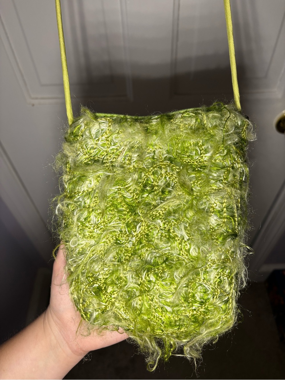 Green Textured Knit Crossbody Bag